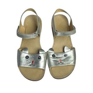 Mini Boden Cat Face Leather Sandals Silver 37